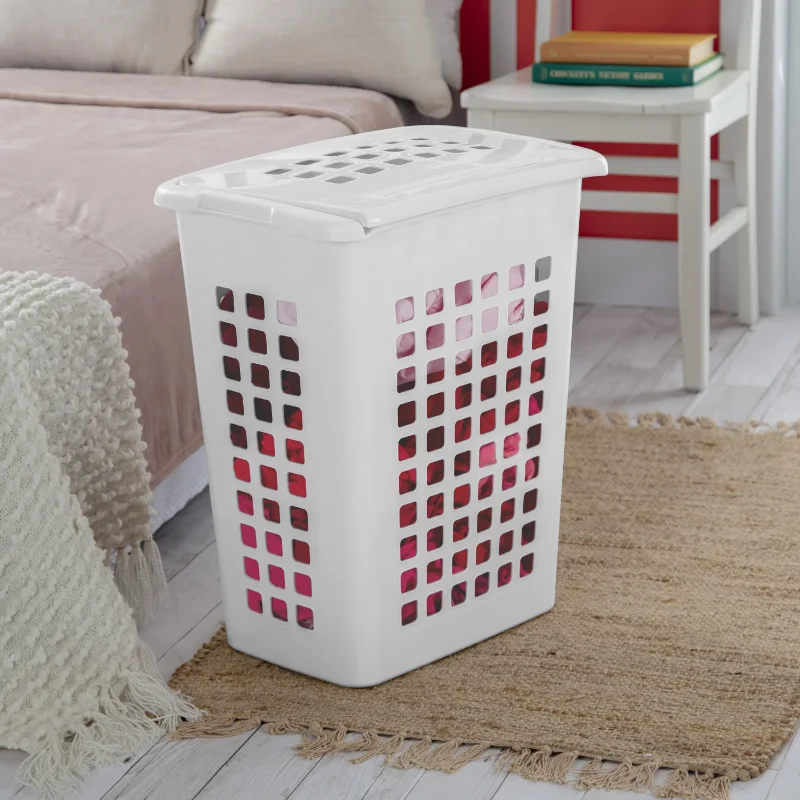 

Sterilite Rectangular LiftTop Plastic Laundry Hamper , White, Set of 4 folding laundry basket laundry dirty clothes basket