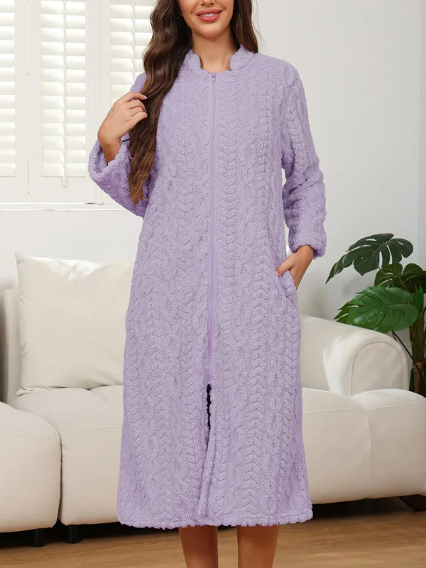 Thickened Fleece Women's Home Clothes Warm Robe Sleepwear Polyester Fiber Autumn Spring Seasonal Home Leisure plus Size