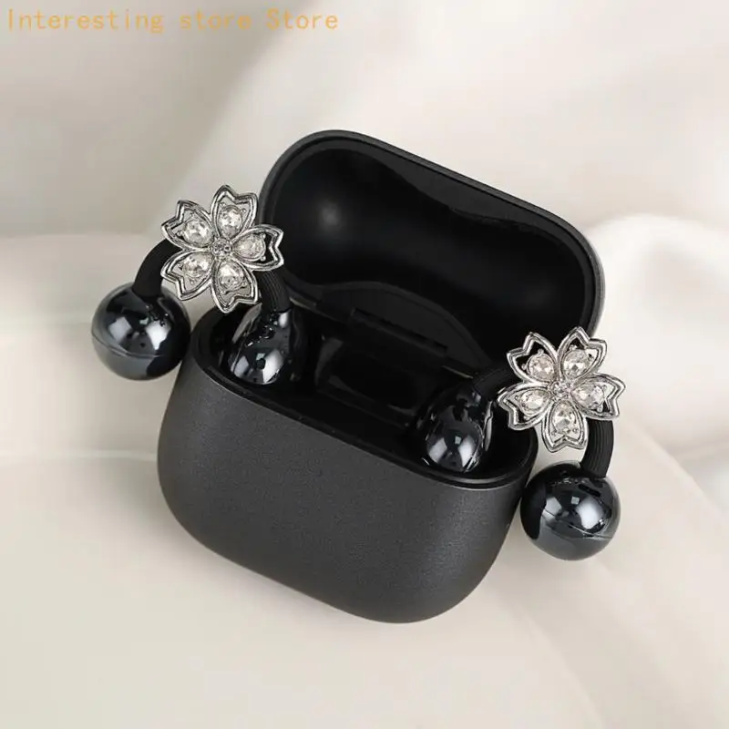 Decorative Earbud Ear Clips Compatible for FreeClip 1/2, Silver Flower Charm 1Pair With Clear Stone Accents for Outfit Styling