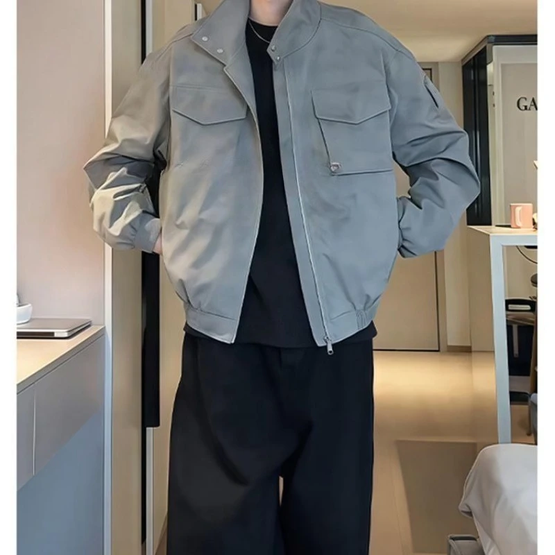 Pocket Design Sense Stand Up Collar Jacket 2026 Spring and Autumn Loose and Versatile Casual Workwear Jacket