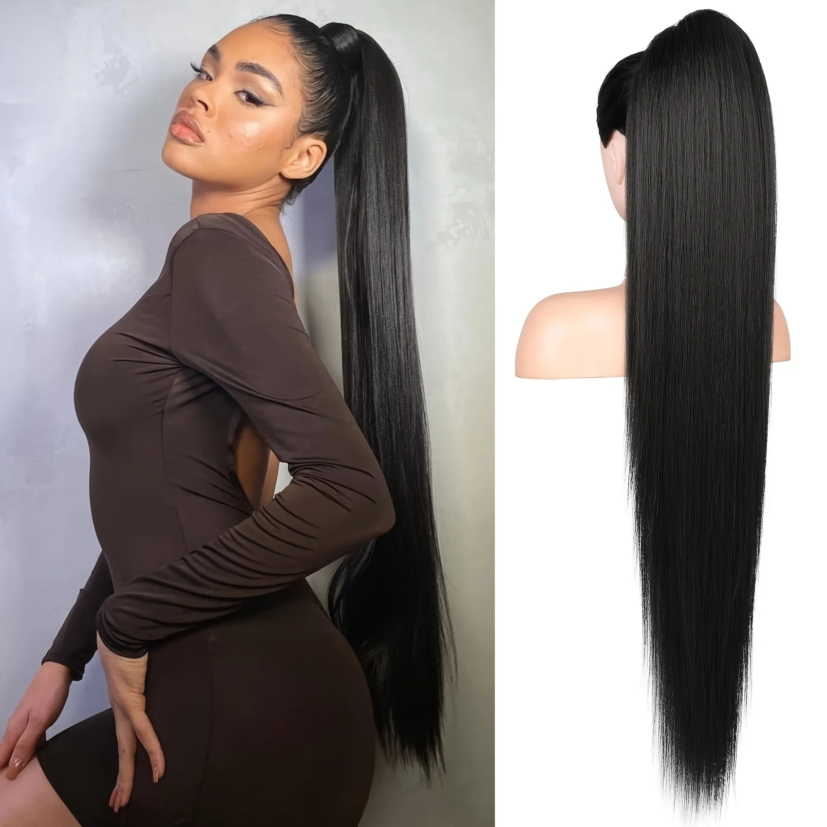 36 inch Long Ponytail Hair Extensions Drawstring Ponytail Synthetic Ponytail Soft Clip-In Hair Extensions Ponytail Women's