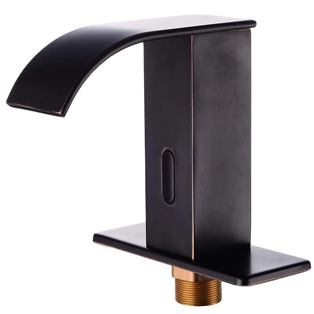 

Beelee Oil Rubbed Bronze Auto Electronic Touchless Sensor Waterfall Bathroom Sink Vessel Faucet with Hole Cover Deck Plate