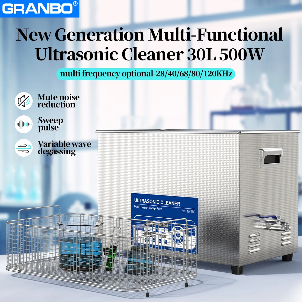 GRANBO Multi-frequency Ultrasonic Cleaner 28/40/68/80/120KHz 30L 500W Noise Reduction Intelligent Sweep Pulse Degas