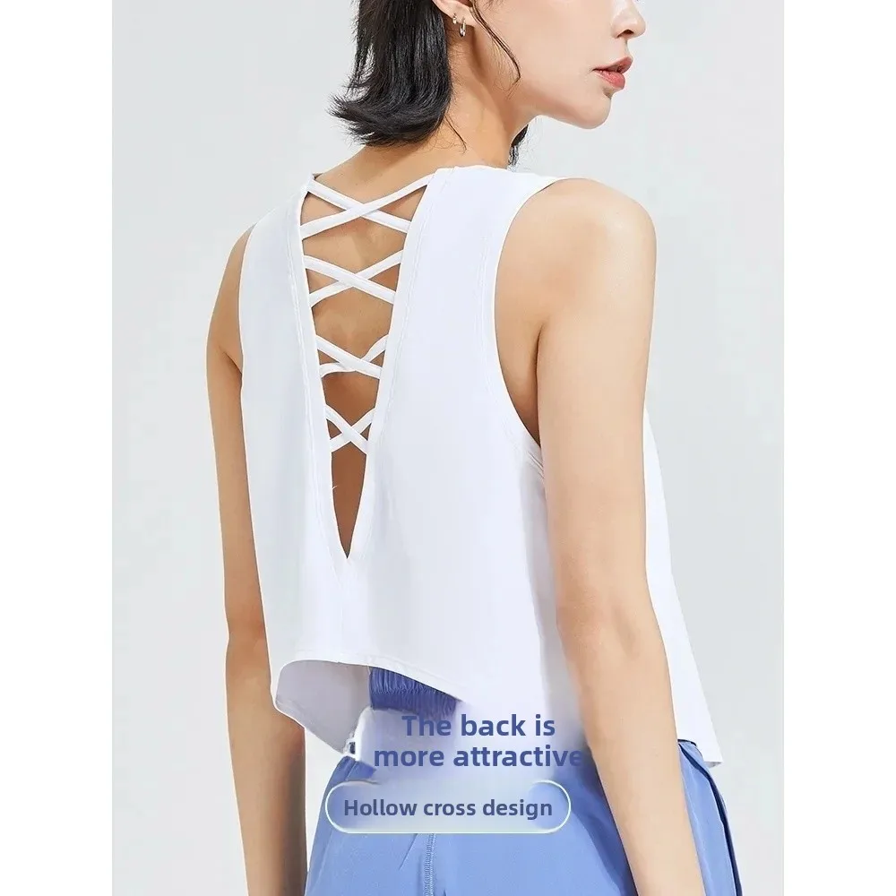 女性用ヨガウェア スウェットクロス バルフィット スポーツウェア ルーズカバーアップベスト ピュアデザイア ホローアウトデザイン