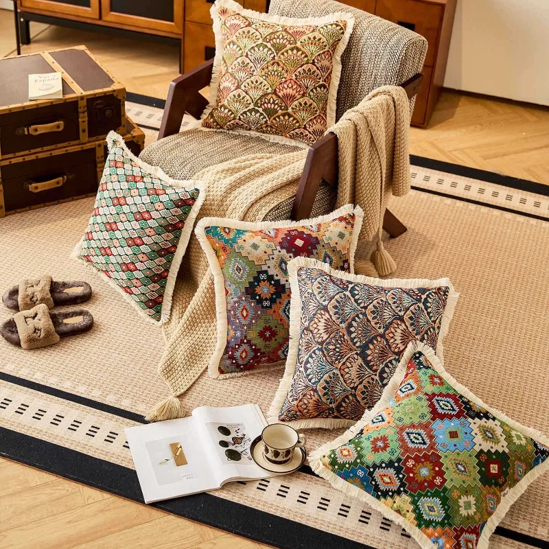 

American Countryside Retro Style Cotton and Linen Pillow Detachable Shampoo Cushion Backrest Headboard Cushion Waist Cushion