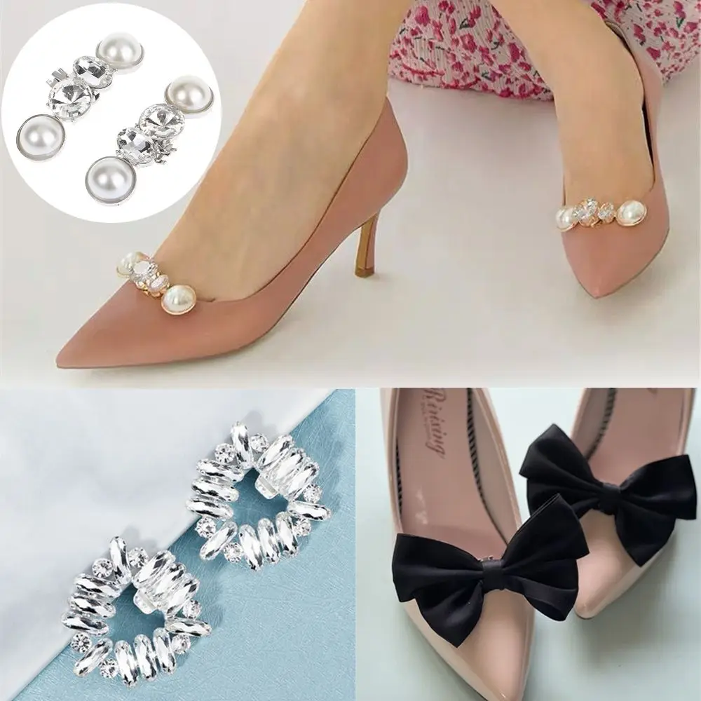 

2PCS Bride Brooch Wedding Rhinestone Shoe Clip Shoe Decorations Silk Flower Charm Buckle
