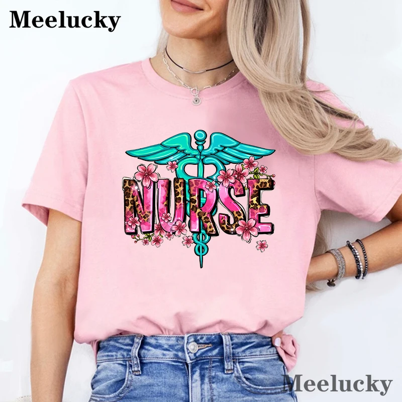 Wild Flowers Nurse T shirts Women Daily Pure Cotton Short Sleeves Streetwear T shirt Girl Graphic Clothing