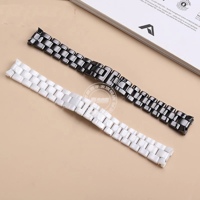 프리미엄 등급 세라믹 시계 밴드 J12 팔찌 용 블랙 화이트 16mm 19mm 스트랩 스테인레스 스틸 접이식 버클 시계 체인
