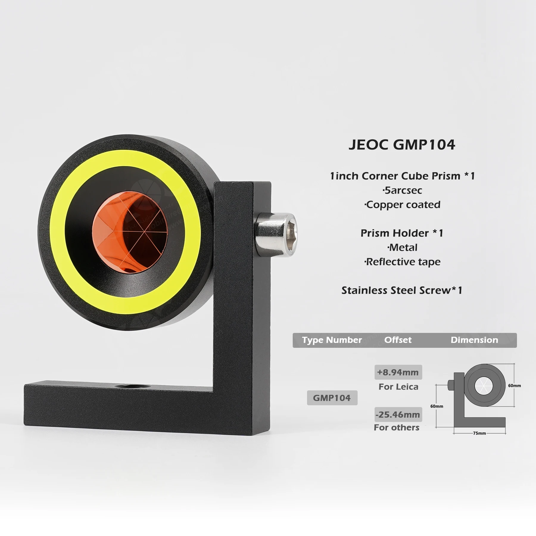 JEOC 90 Degree Monitoring Prism GMP104 with Reflective Circle, inch L Bar Reflector, for Leica Total station, Land Surveying