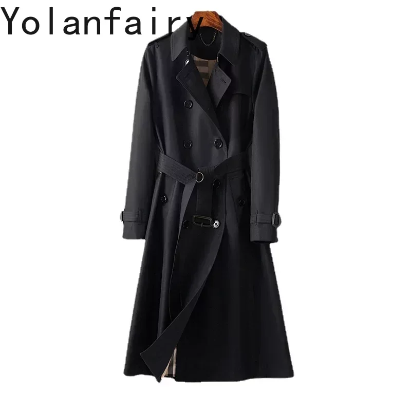 

Trench Coat for Women Fashion High-end Long Coat Women Clothes British Belted Trenchcoat Ladies Windbreaker Casacos Feminos sq