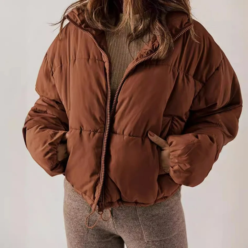 2026 Winter New Fashionable Trendy Down Cotton-padded Jacket for Petite Women Short Solid-color Simple Warm Cotton-padded Coats