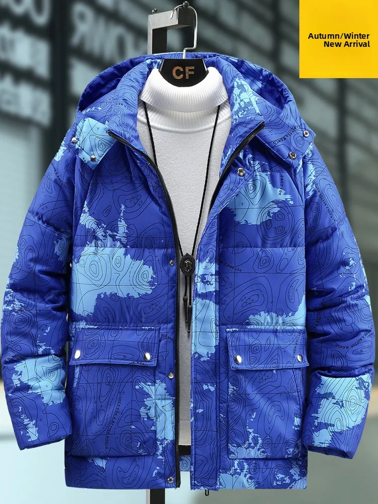 

Мужская зимняя утепленная хлопковая куртка с капюшоном, камуфляжная, на хлопковом наполнителе, модная городская, с длинными рукавами, на молнии