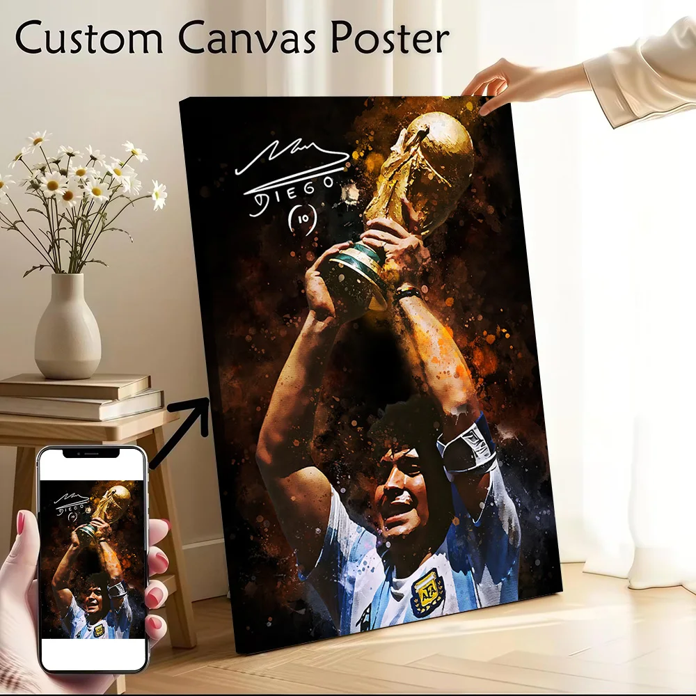 Diego Maradona Holding the Printed Canvas Poster Personalized High Quality Wall Art Paintings for Modern Living Room Pictures