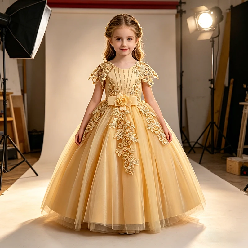 Hochwertiges, elegantes Partykleid für Mädchen, ärmellos, mit Perlen besetzt, Blumenmädchenkleid, formelles Ballkleid für Kinder, für Hochzeit, Geburtstag, Schönheitswettbewerb – Detail 2