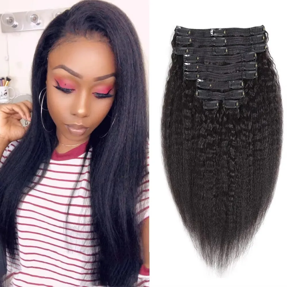 VIPBeauty Afro kinky Straight Clip in Hair Extensions 120g/set Clip in Human Hair Extension Yaki Straight Hair Pieces