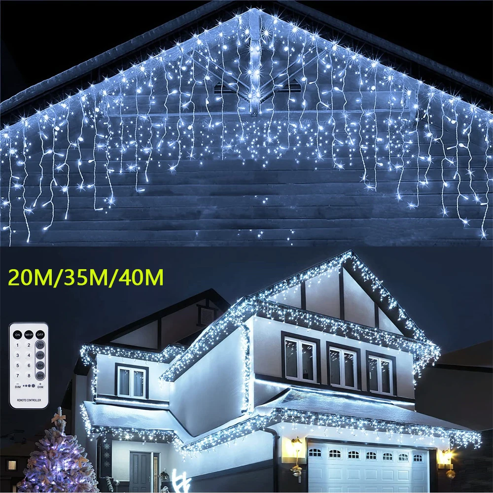 Christmas Garland LED Curtain Icicle String lights Faiy Light 3M-105M Xmas Garden Street Outdoor Decorative Lighting