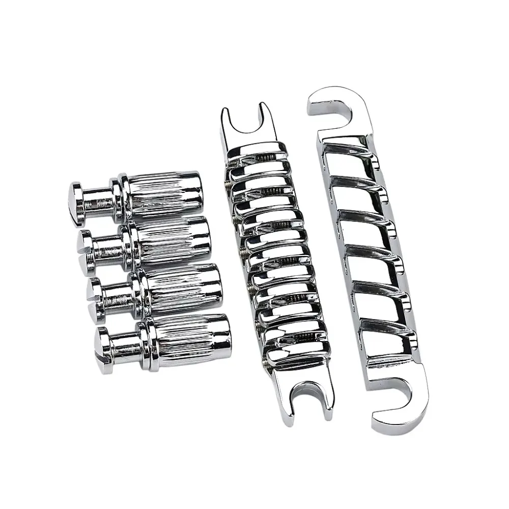 Guitar/Bass Bridge & Stop Bar Tailpiece Set | Chrome Zinc-Alloy Hardware | Studs/Anchors Ki
