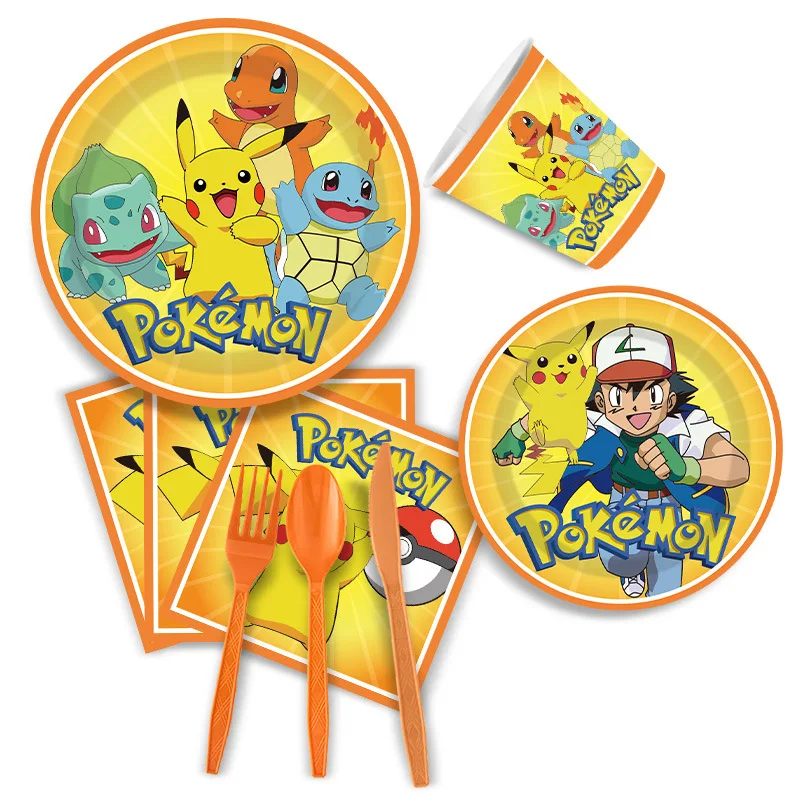 Pokemon decorazione compleanno Pikachu palloncino forniture per feste braccialetto schiaffo stoviglie usa e getta piatti tazza di carta tovagliolo decorazione della stanza