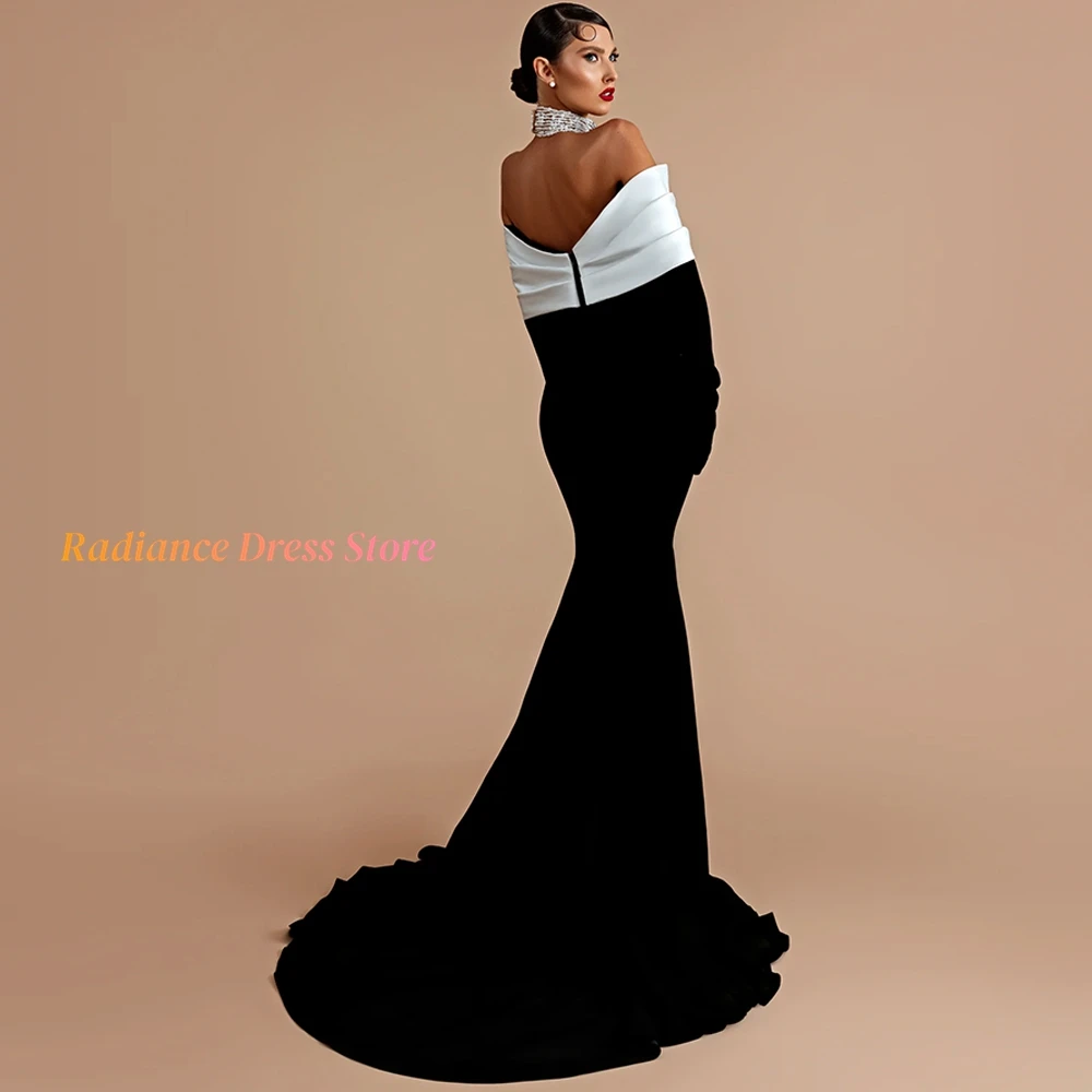Contrast Color Crystal Mermaid Evening Dress Off The Shoulder Prom Dresses Customized Luxury Court Train Celebrity Gowns