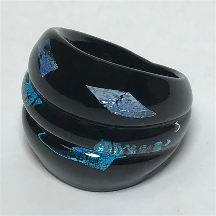 Handmade For Neutral Women Men Retro Style Murano Glass Liuli Multi Colored Black Finger Rings Fashion Jewelry Blue