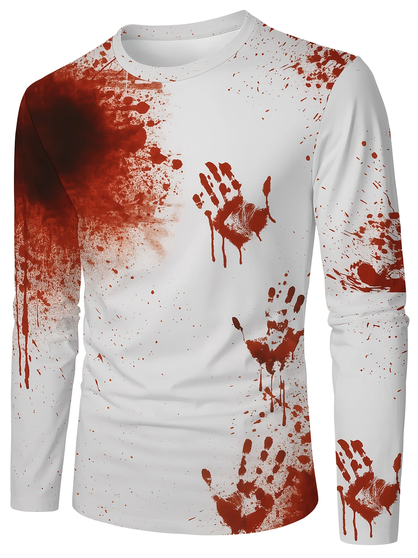

​ Мужская футболка с принтом «Кровавая рука», 2024, всесезонная футболка с длинными рукавами и брызгами ужасов для спортзала, вечеринки в честь Хэллоуина, готовая ​