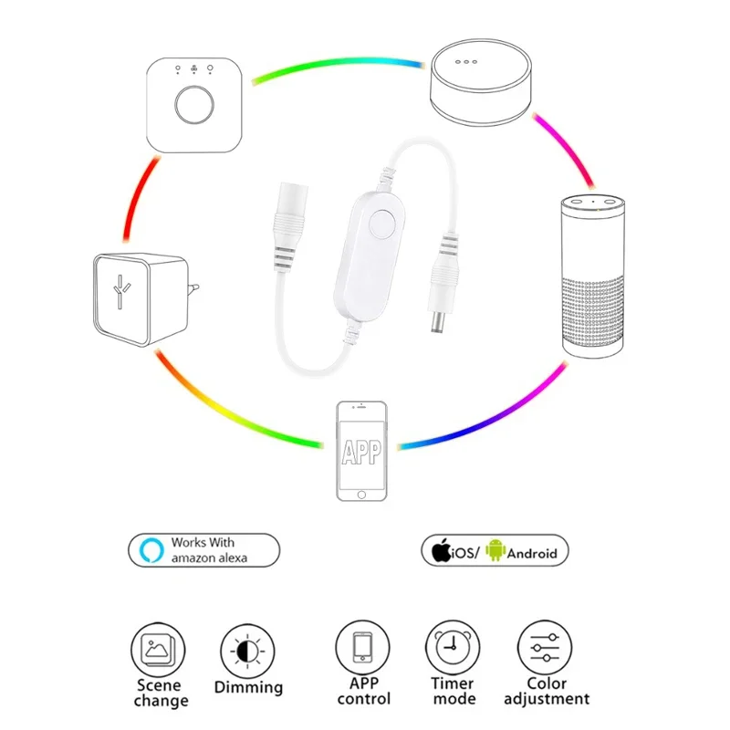 Mini Zigbee Dw Light Strip Controller Met Dc Adapter 12-24V 5050 3528 Enkele Kleur Led Licht Dimmer Werk Met Alexa Smartthings