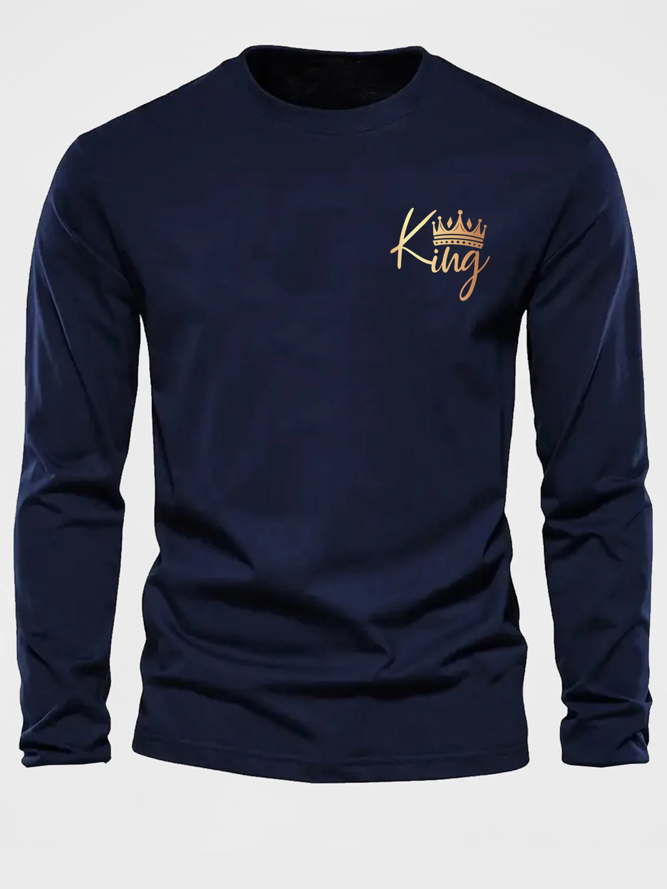 100% pure cotton men's long sleeved round neck loose casual 