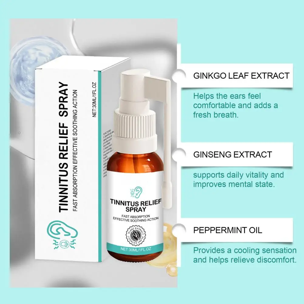 Semprotan Pereda Tinnitus 30Ml Kabut Pereda Formula Tanaman untuk Perawatan Telinga Semprotan Anti Tinnitus untuk Wanita Pria Senior