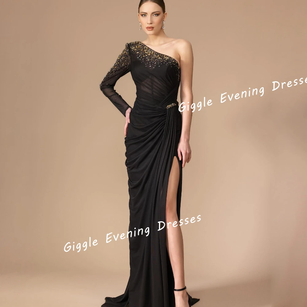 Chiffon Illusion Beading Nobility Prom Gown Saudi Arab Pleating Floor-Length Slit Chic And Elegant Evening Dress For Women 2024