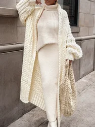 Loose Knitted Cardigan Women 2023 Autumn Winter Off White Spring Elegant Long Outerwear Maxi Y2k Sweater Long Coat Soft Jackets