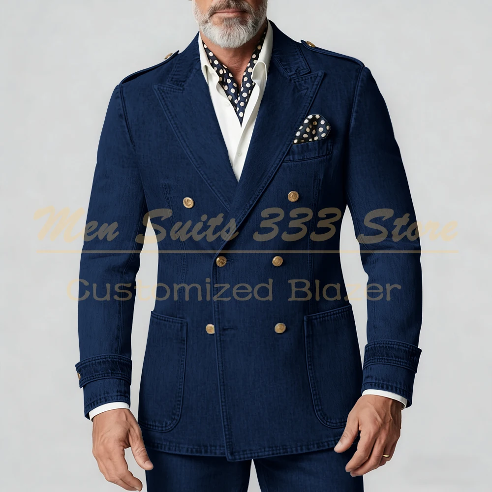 

Customzied Men's Suits Casual Double Breasted Peak Lapel Slim Fit 2 Piece Jacket Pants Full Sets Elegant Male Clothing Costume