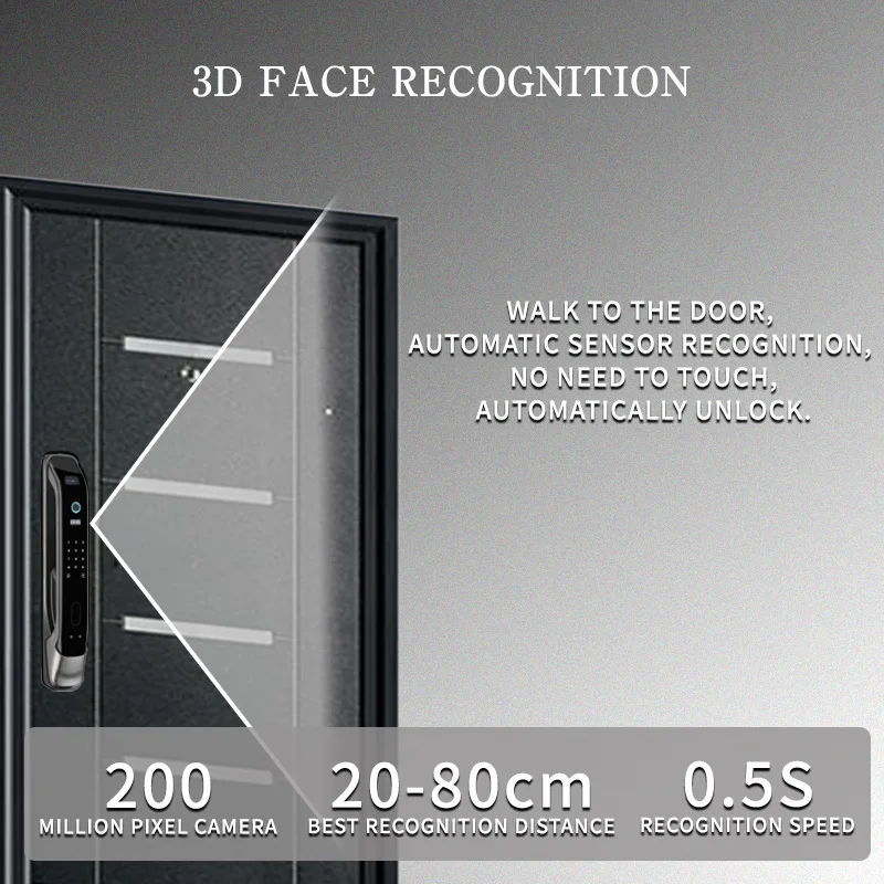 PHIPULO 3D Face Unlock Smart Door Lock Biometric Digital Lock Electronic Lock with Fingerprint Password Card Digital Door Lock