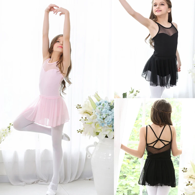 Falda de baile de Ballet para niños, tutú de baile de 3 colores sin mangas, leotardo de práctica de gimnasia, vestido de Ballet para niñas, nuevo verano