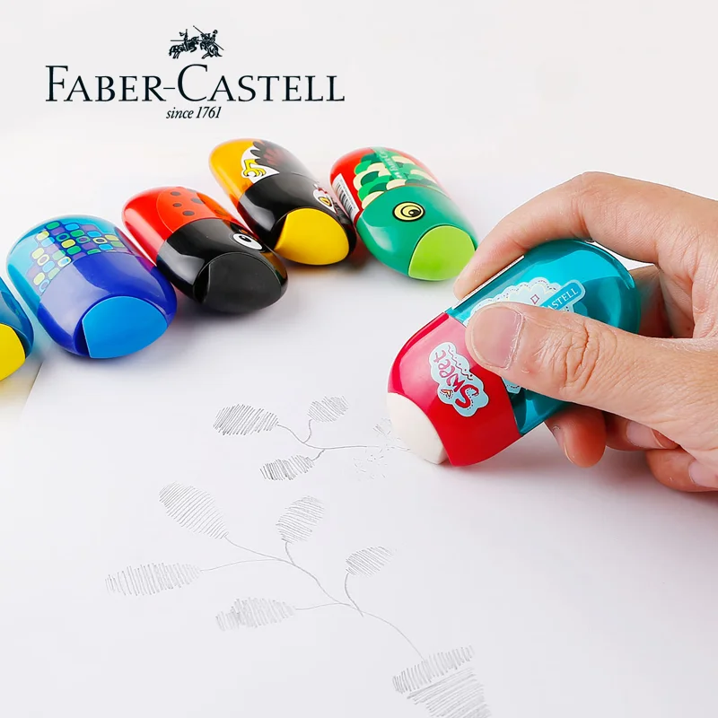 1Pc German Faber Castell Double Hole Pencil Sharpener with Eraser Ladybug / Fish / Eagle Cute Stationery Back To School