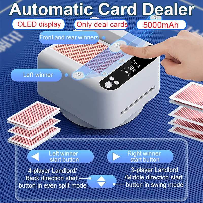 Automatic Card Dealer 2 Decks OLED Display Random Card Dealer 5000mAh Battery Electric Card Dealer for Camping Birthday Parties