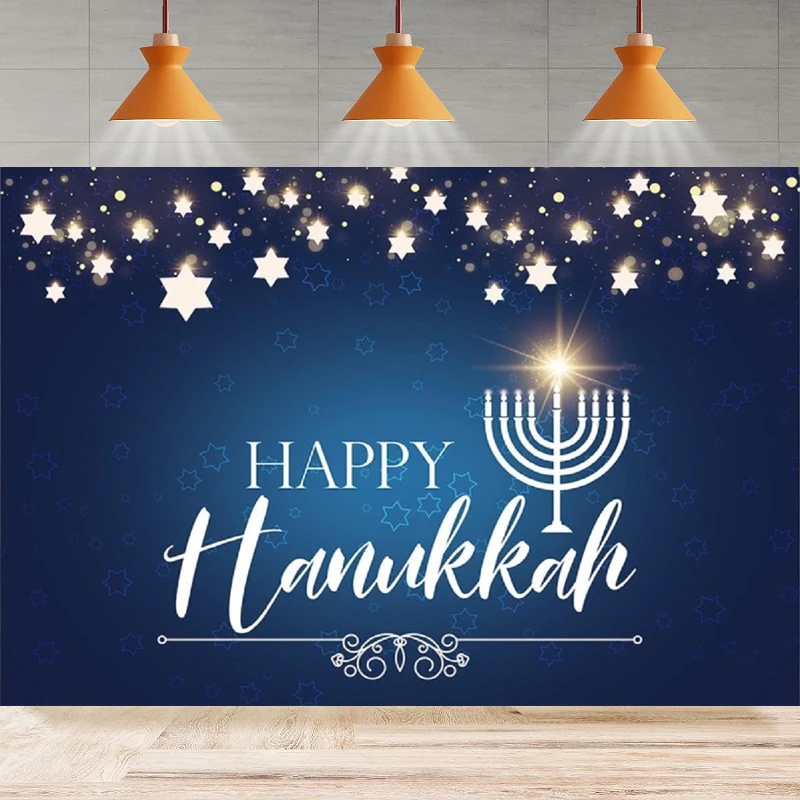 Photography Backdrop Blue Shining Star Theme Background Jewish Festival Happy Hanukkah Home Party Backdrop Wall Banner Decor