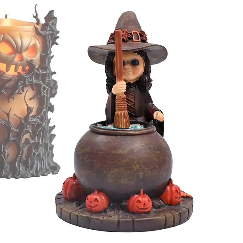 Witch Figurine Halloween Witch Figurines Halloween Witch Fire Burn Cauldron Figurine Table Centerpieces Home Decor Halloween