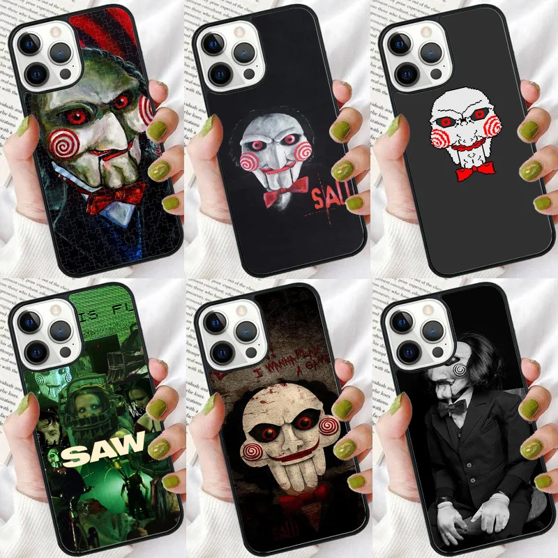 Saw Jigsaw Puppet Phone Case For iPhone 16 15 14 plus XR XS 11 12 13 Pro max Soft Bumper Shell Cover coque