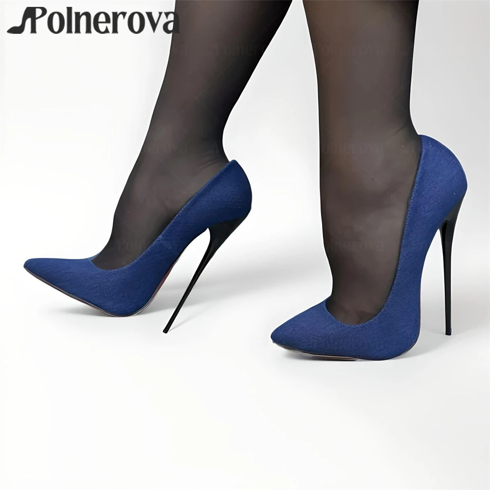 

16cm Denim Stiletto Pumps Pointed Toe Sexy Dark Light Blue Slip on High Heels Fashion Style Women's Fetish Stilettos Customized