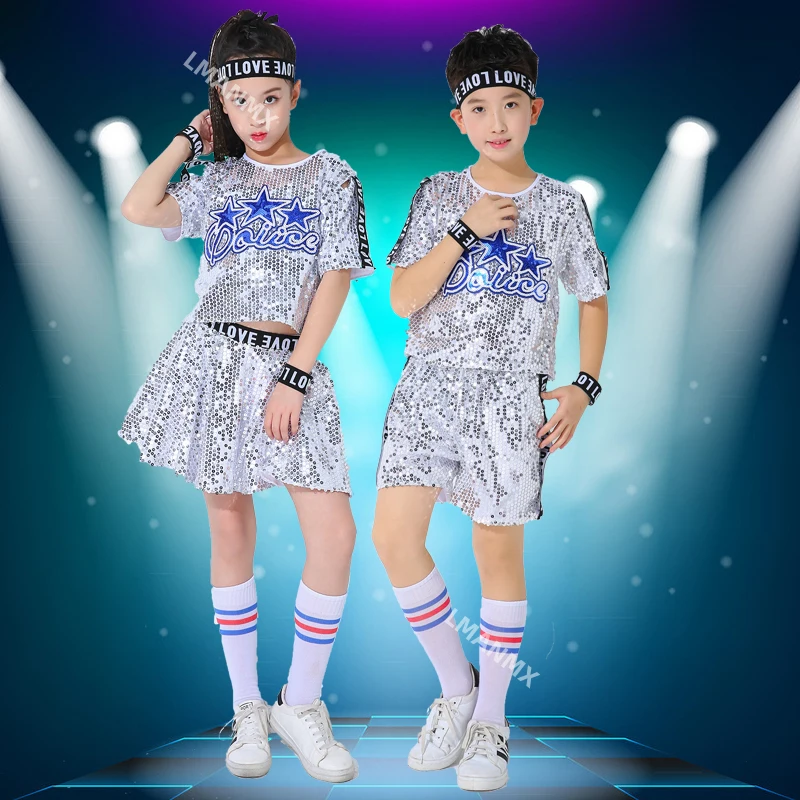 Traje de actuación de porristas para niños, traje de danza moderna de baile callejero, disfraz de actuación de danza jazz