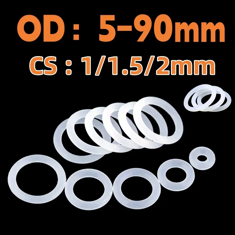 White O-ring Thickness CS1/1.5/2mm Food Grade Silicone Seal Rings Heat-Resistant Waterproof Washer VMQ Gasket O-ring Rubber Ring