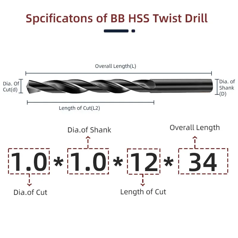 Спиральное сверло BB HSS M2, изготовление черных оксидных отверстий для металла, дерева, ПВХ, алюминия, диаметр 1 мм-14 мм