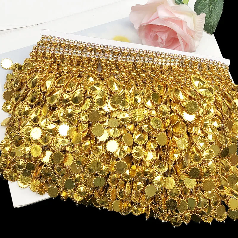 

2Yards 8.5cm Wide Gold Sequin Tassel Trim For Stage Performance Party Cosplay Wedding Clothes DIY Sewing Garments Accessories