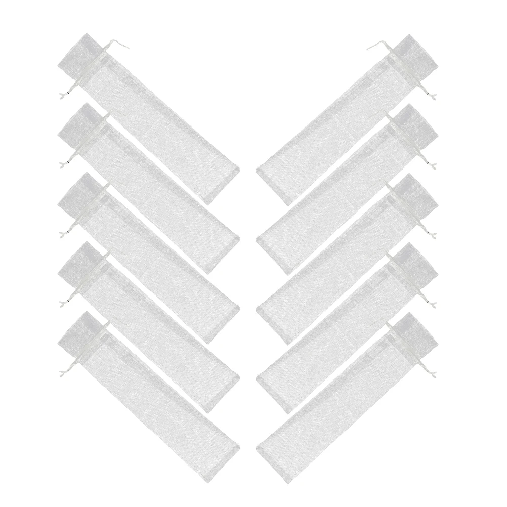 

10pcs White Organza Storage Foldable Fans Portable Mesh Gift Bags Favor Pouches Jewelry Wedding Drawstring Bags Practical Long