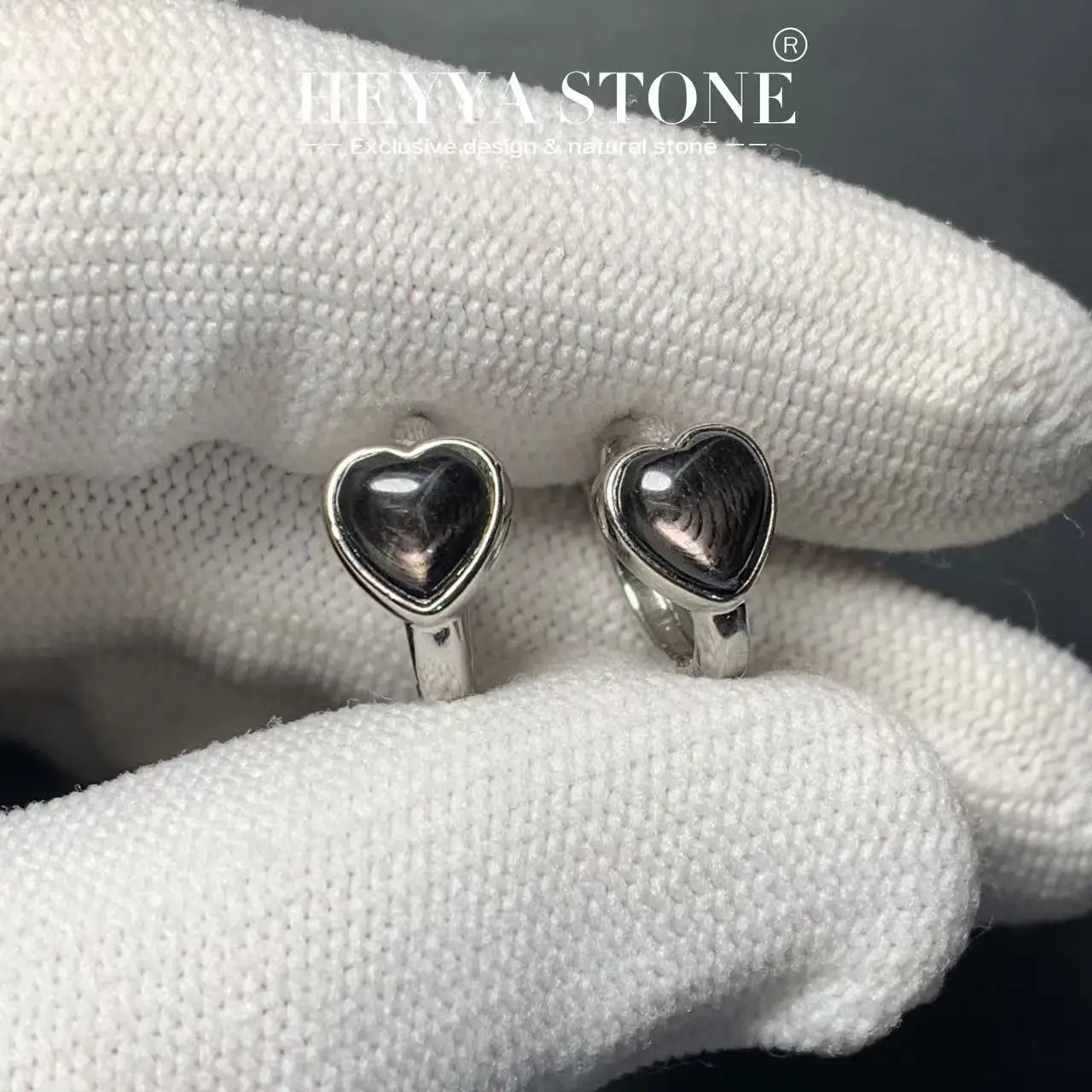 Heart Natural Hypersthene Hoop Earrings For Women 925 Silver Plated Simple Fine Jewelry Stone Gemstone Classic Style