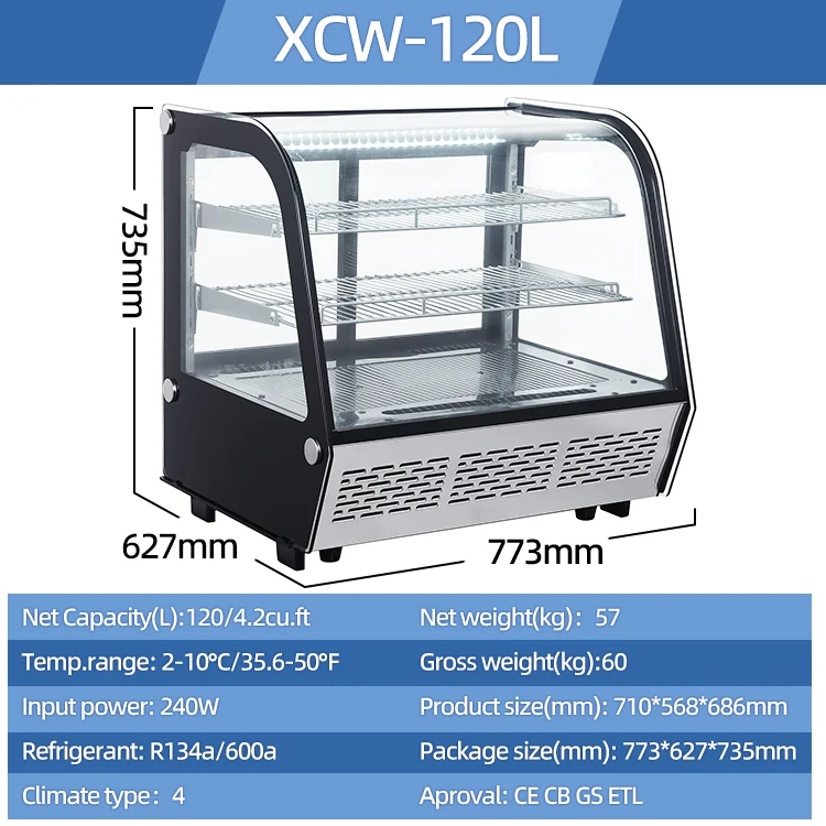 Cake showcase counter bakery display small size buffet cooler commercial refrigeration equipment refrigerator XCW-120L