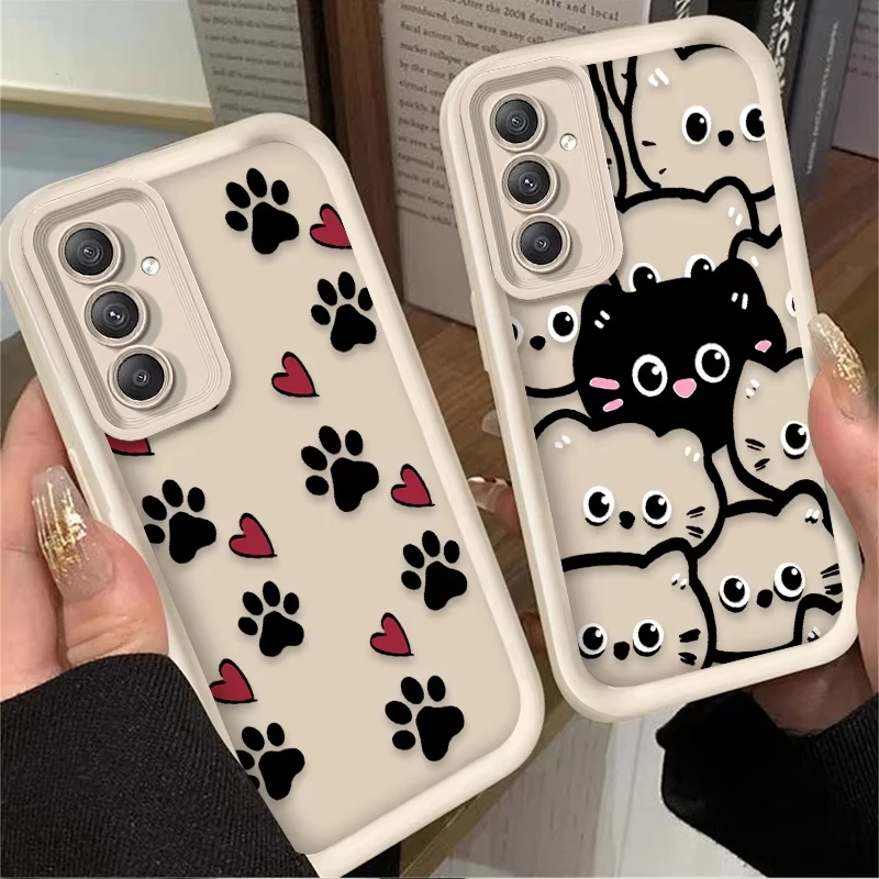 かわいい猫のハート型の足跡付きスマホケース、Samsung Galaxy A14 A15 5G S21 S22 S23 S24 S25 5G FE Plus Ultra A25 A35 A52 A53 A54 A55 5G対応