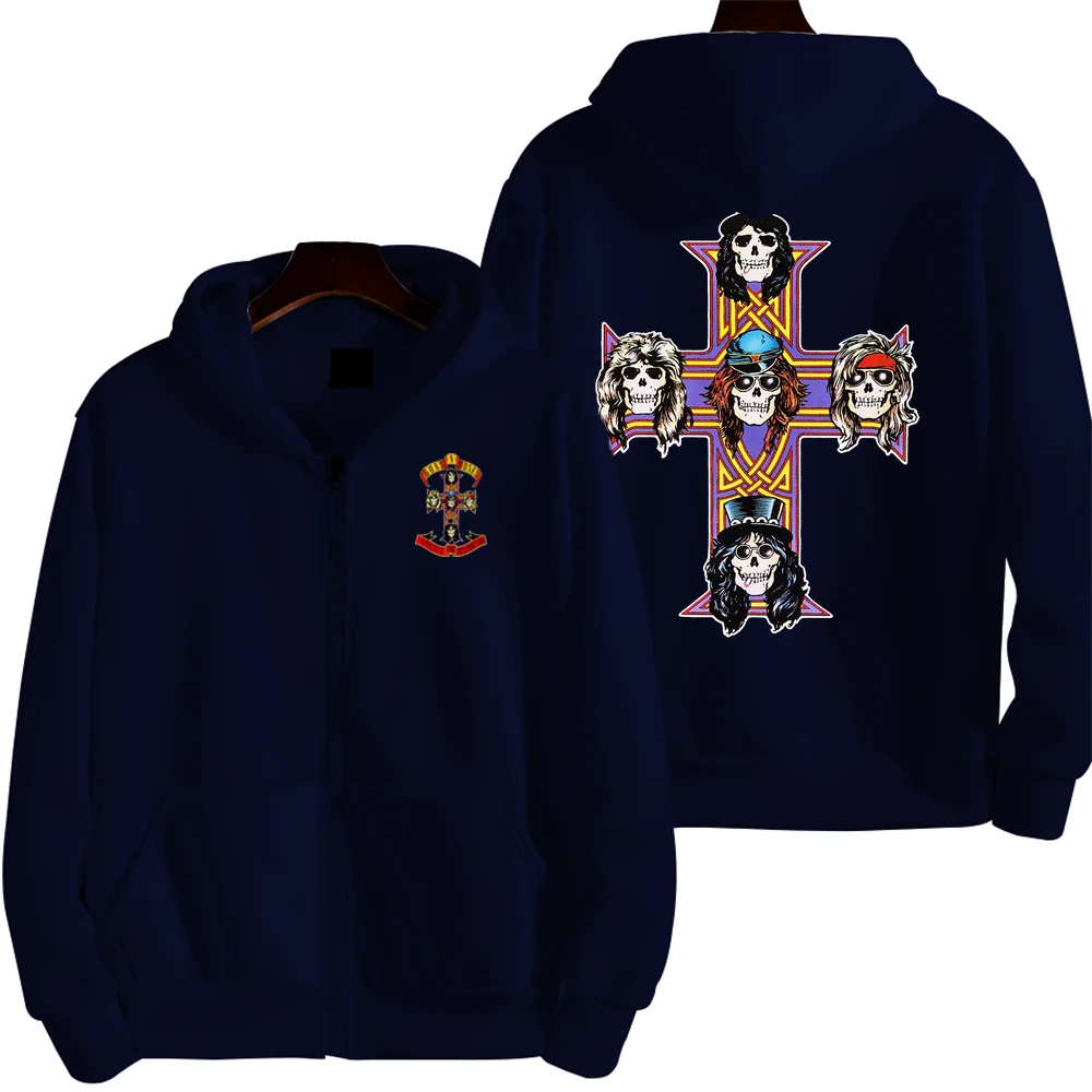 

2025 New Fashion Trend Spring and Autumn New Guns and Roses Rock Zipper Hoodie Women's Street Leisure Sports Couple Hoodie