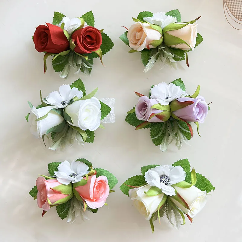 Boutonnière de fleurs de boutonnière de marié, boutonnière de corsage, bracelet de demoiselles d'honneur, épinglettes de faux injtrash, accessoires de mariage pour les invités