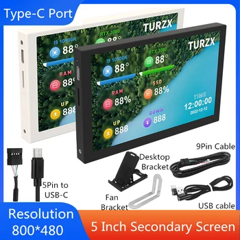 컴퓨터용 LCD 모니터 디스플레이, USB 동적 미니 디스플레이, 800x480, AIDA64 사용 불가, 5 인치 IPS C타입 보조 화면 